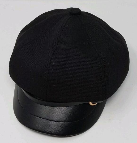 Unbranded Accessories - Black Baker Boy Newsboy Cap Faux Leather Brim Women's One Size Hat